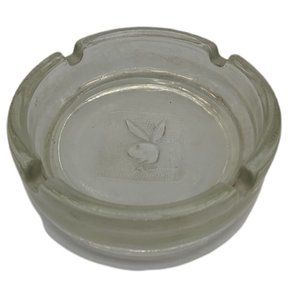 Vintage Hugh Heffner Playboy Bunny Logo Glass Ashtray Clear Cigarette Cigar